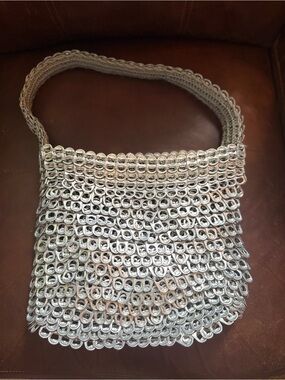 Escama Studio Socorro Pop Top Bag - Silver Upcycled Aluminum Crochet Purse - MIN